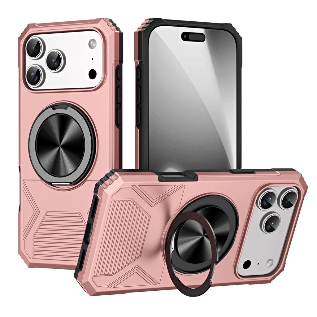 iPhone 17 Pro Max Drop-Proof Magnetic Case with 360° Rotating Ring Stand