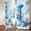 2D Flat Printing 2pcs Christmas Curtains Cartoon Blue Santa Hat Snowman Print Digital Printed Polyester Drapes Festive Holiday