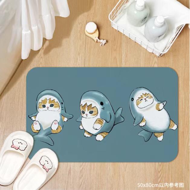 Cute cartoon cat diatom mud bathroom floor mat, water absorption, non-slip and quick-drying toilet, toilet door floor mat carpet