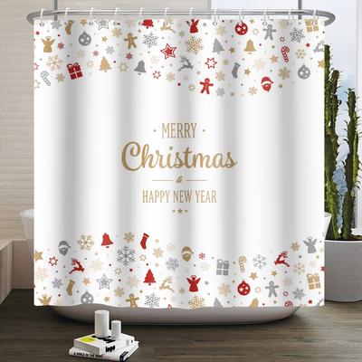 Merry Christmas Shower Curtain Winter Snow Santa Claus Christmas Trees Decor Bath Curtains Waterproof Bathtub Screen