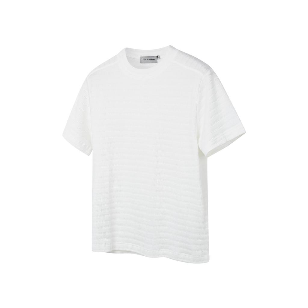 Summer Men's Quiet Luxury Textured Blend Basic Jacquard Slim Fit Solid Crew Neck Knit Short Sleeve T-Shirt