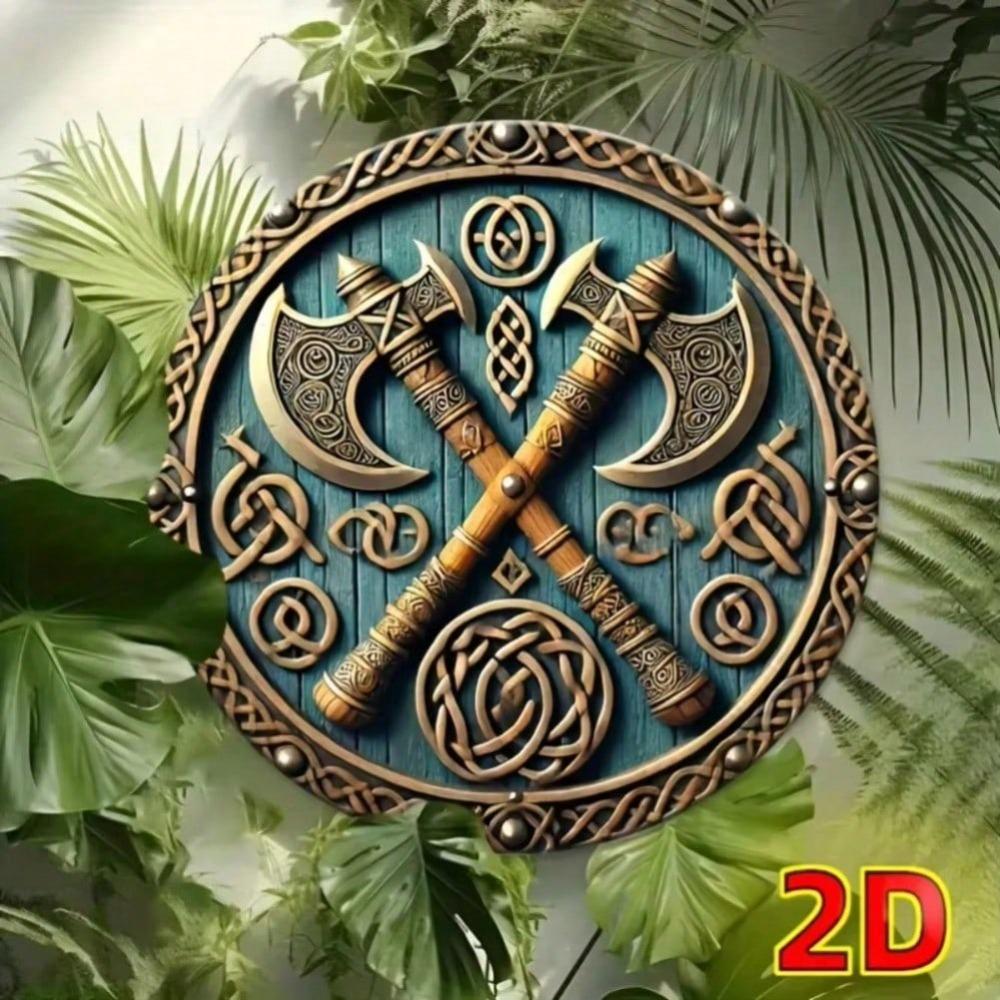 Wikinger-Streitaxt Metallschild, Vintage Eisen Wandkunst, 2D Flaches Dekor Für Zuhause
