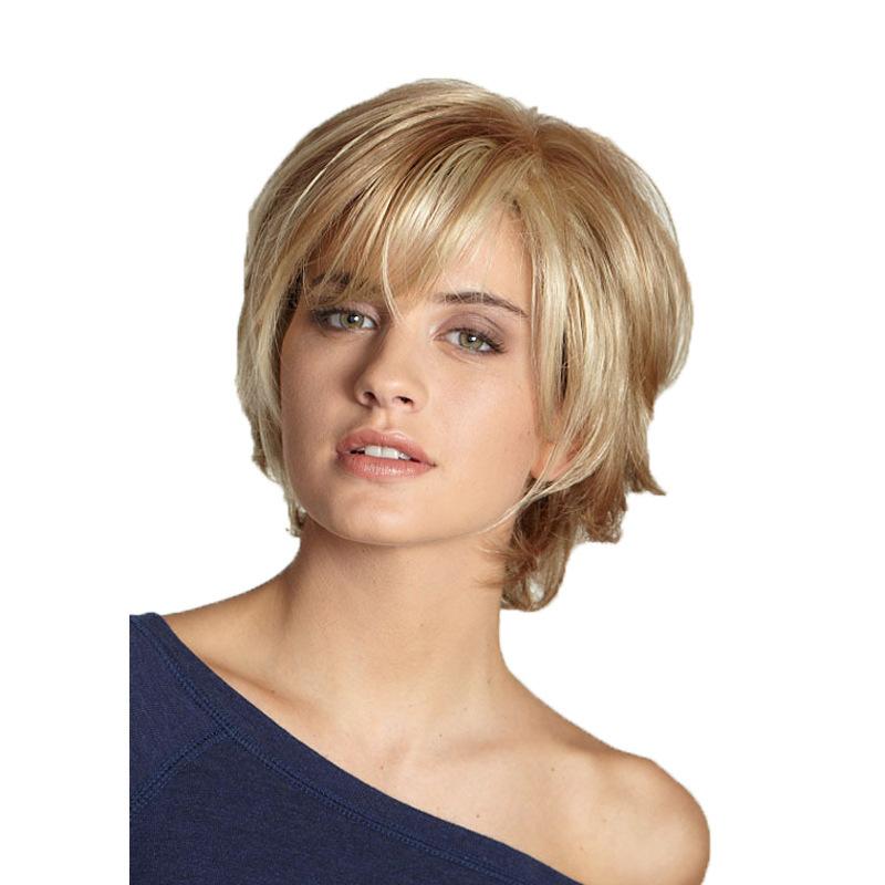 

Women s short straight hair light gold color outward curved short hair fashionable wig for women