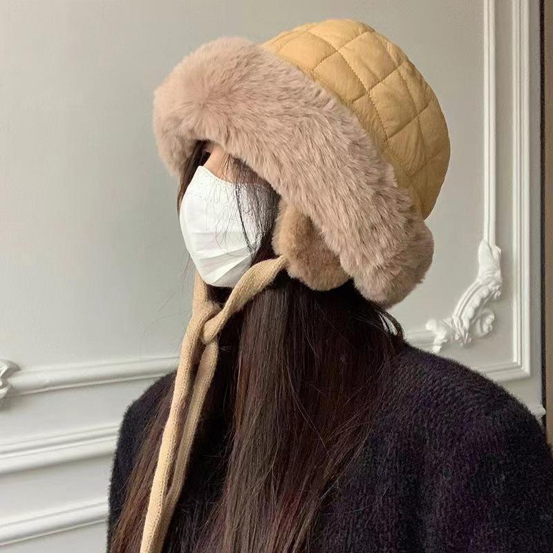 Plush Cycling Bucket Hat Winter Thicken Anti-Cold Ear Protection Fisherman Hats Snow Outdoor Warm Lacing Cap Gifts