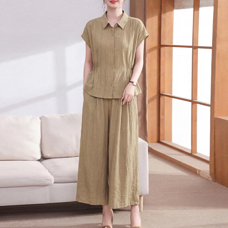 Elegant Women s Summer Two-Piece Lapel Set 2XL