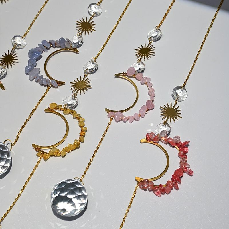 Suncatcher Crystal Rainbow Chaser Wind Chimes Moon Sun Catcher Glass Prism Outdoor Window Decor Home Garden Car Hanging Pendants