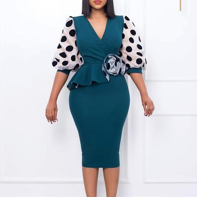 2022 Women's Plus Size Polka Dot Mesh V-Neck Dress - European & American Fashion