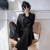 1011 new pajamas women's spring and autumn ice silk long-sleeved large-size suit summer solid color high-end wide-leg pants loungewear
