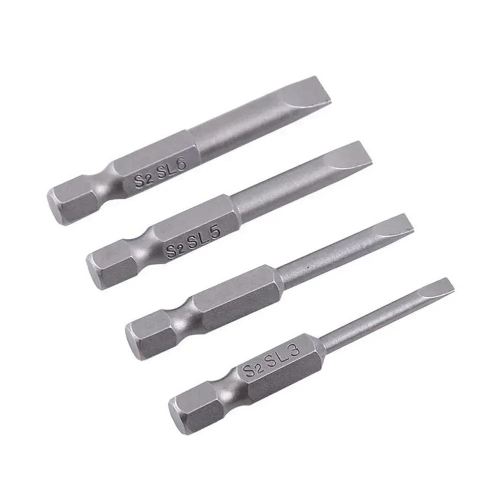 4 ks 50mm plochých šroubovacích bitů 3-6mm magnetické ploché hlavy 1/4'' šestihranná stopka SL3/SL4/SL5/SL6 pro příslušenství k elektrickému nářadí