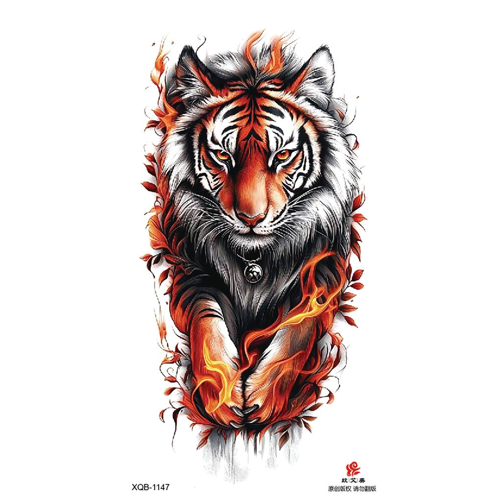 2026 Nuovo Tatuaggio Temporaneo Impermeabile Adesivo Fuoco Foresta Leone Lupo Tigre Flash Tatuaggi Uomo Corona Corpo Braccio Finto Tatuaggio