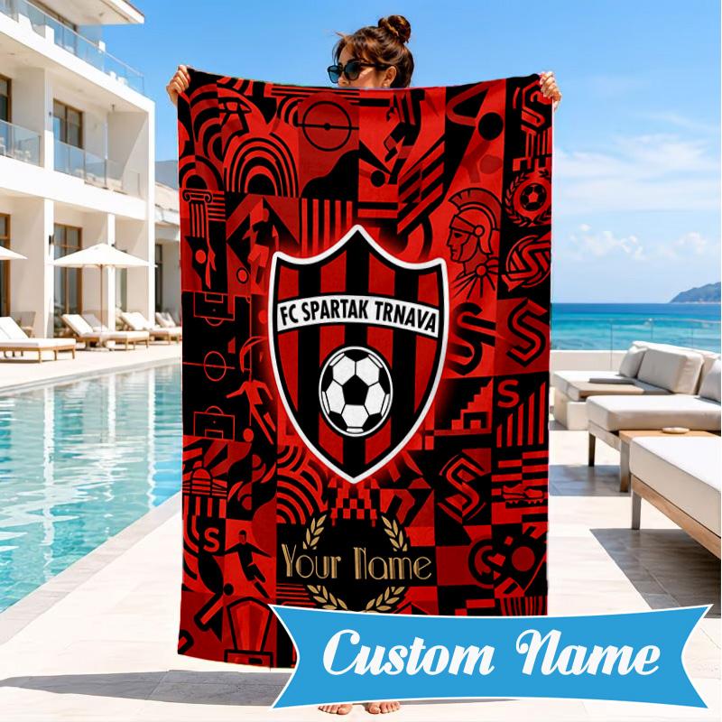 Custom Name FC Spartak Trnava Personalized Microfiber Beach Towel, Quick-Dry, Ideal for Summer Travel, Beach Essential, Swimming