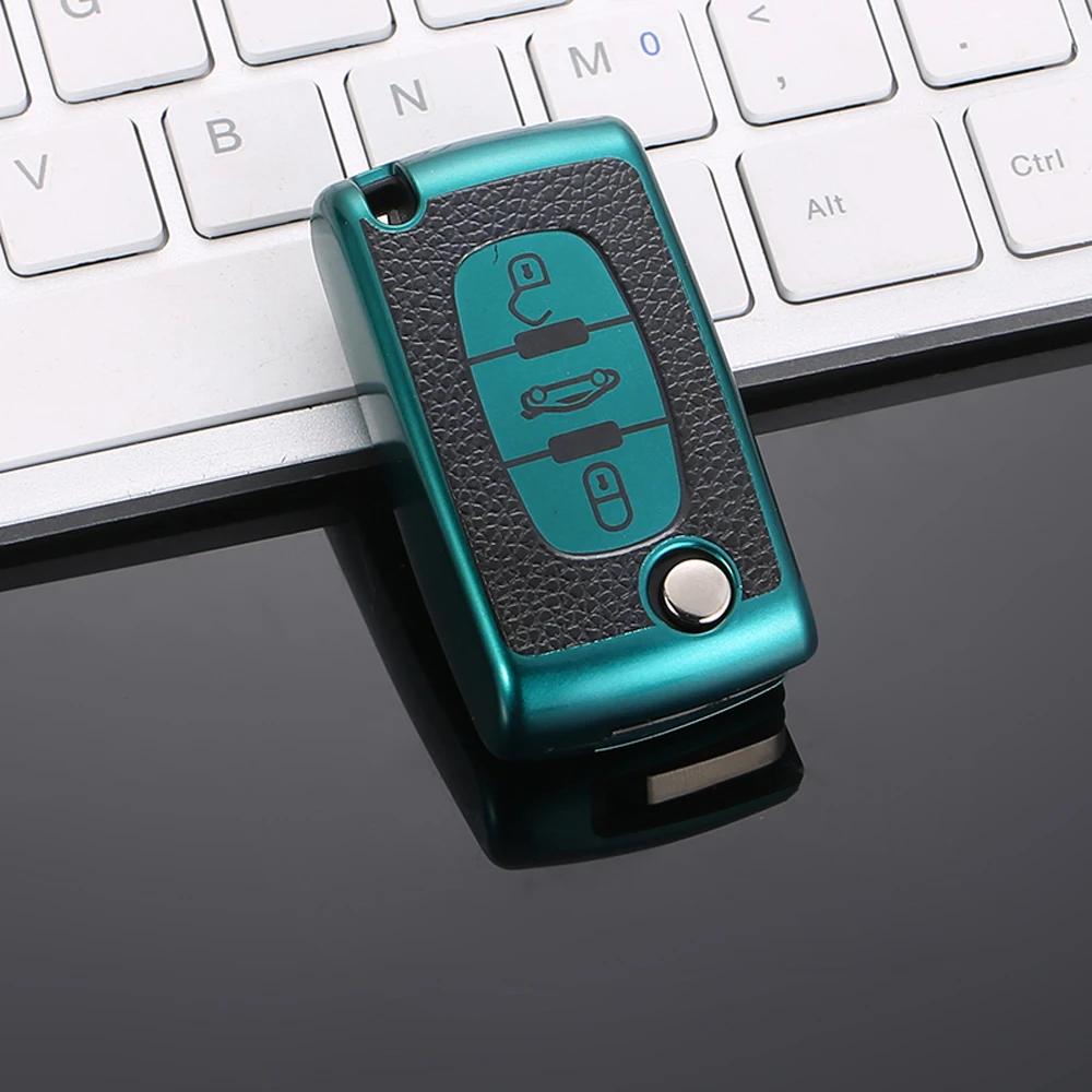 1pcs Car Remote Key Case Cover for Peugeot 107 207 307 307S 308 407 607 Citroen C2 C3 C4 C5 C6 C8 TPU Leather 2/3 Buttons