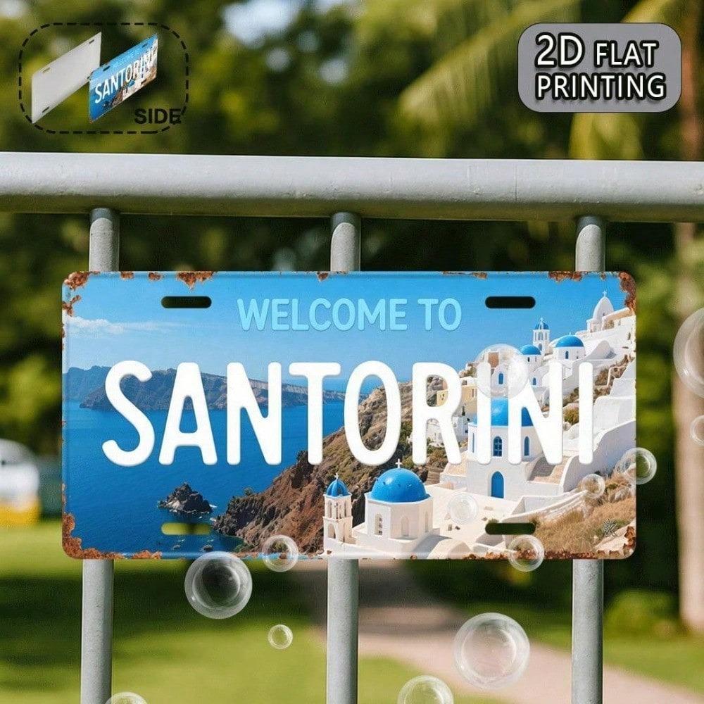 Santorini Vintage Kennzeichen 5,9x11,8 Zoll Griechische Inseln Stil Aluminium Auto Schild für Auto SUV LKW, Wunschkennzeichen, Geschenk für Reisende Heimdekoration