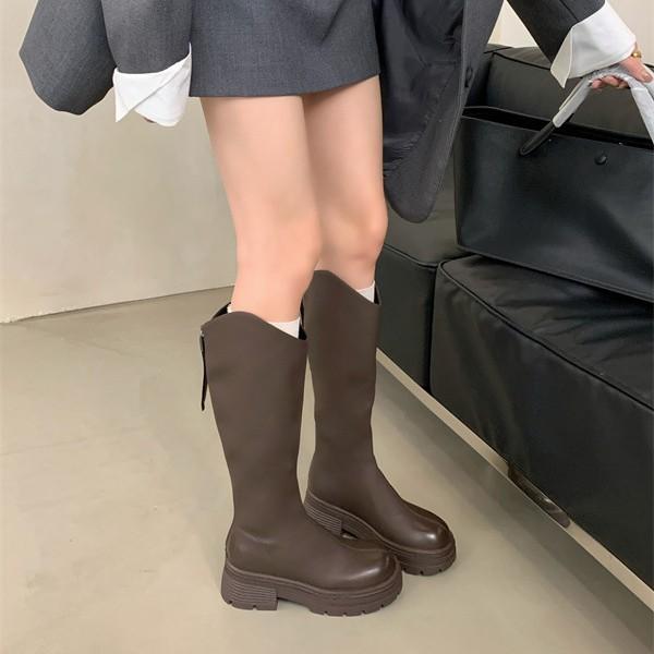 2025 New Autumn and Winter Round Head Thick Legs Big Tube Circumferential Knight Boots Elastic High Boots But Knee Boots Women's Boots
