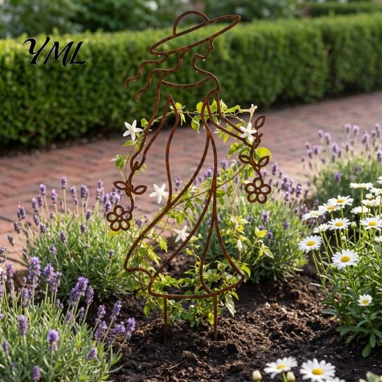 Unique Garden Stakes 11.8 Inch Plant Trellis for Climbing Plants, Elegant Lady Metal Gifts Friends Trellis, Decorative Flower Support Outdoor