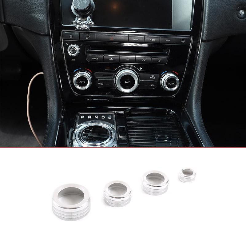4pcs Aluminum Alloy Red/Silver For Jaguar XJ 2010-2019 Car Air Conditioner Switch Knob Volume Button Cover Trim Ring Accessories