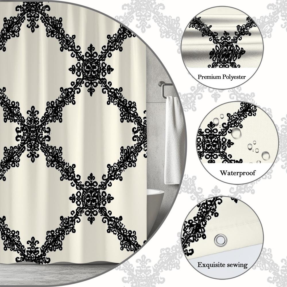 Elegant Black And White Lace Pattern Shower Curtain Waterproof Mildew Resistant Fabric For Modern Bathroom Decor Non-Toxic