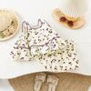 Charming Two Piece Summer Set For Little Girls Featuring Cherry Blossom Print Design