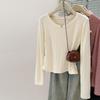 Solid Color Real Shot Sweet and Spicy Pleated Waist Long-sleeved T-shirt Women's Early Autumn Slim-fitting Bottoming Shirt Short Top