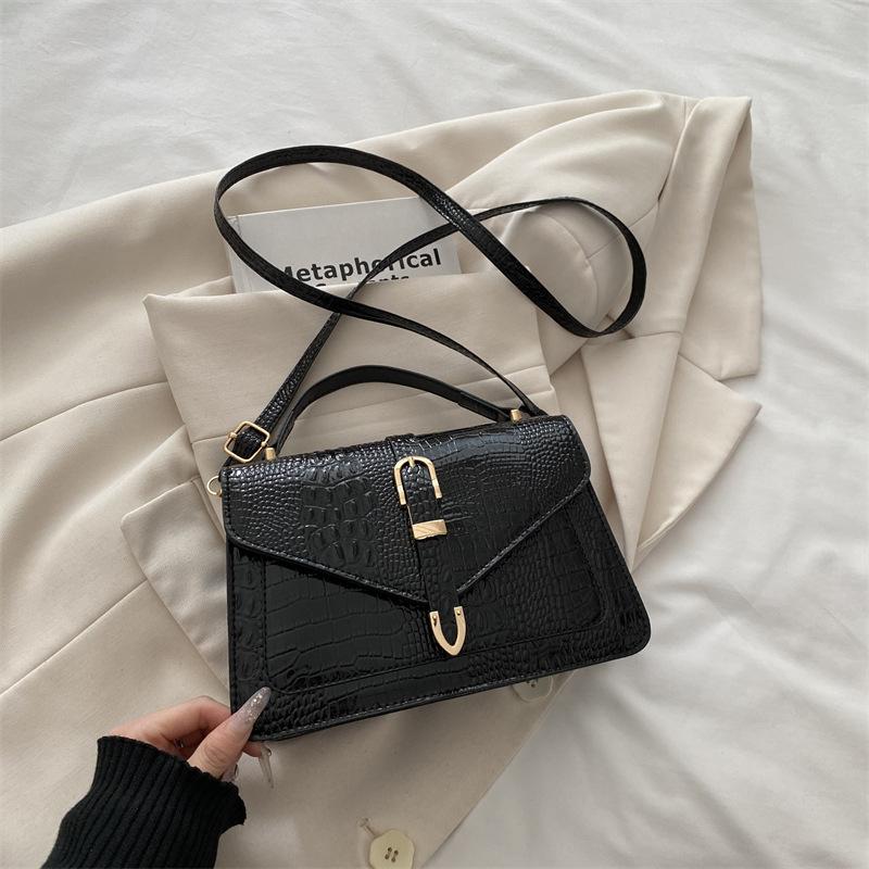Vintage Brown Crocodile Pattern Messenger Bag Retro Handbag With Gold Hardware For Women Daily Commute Fashi Purse