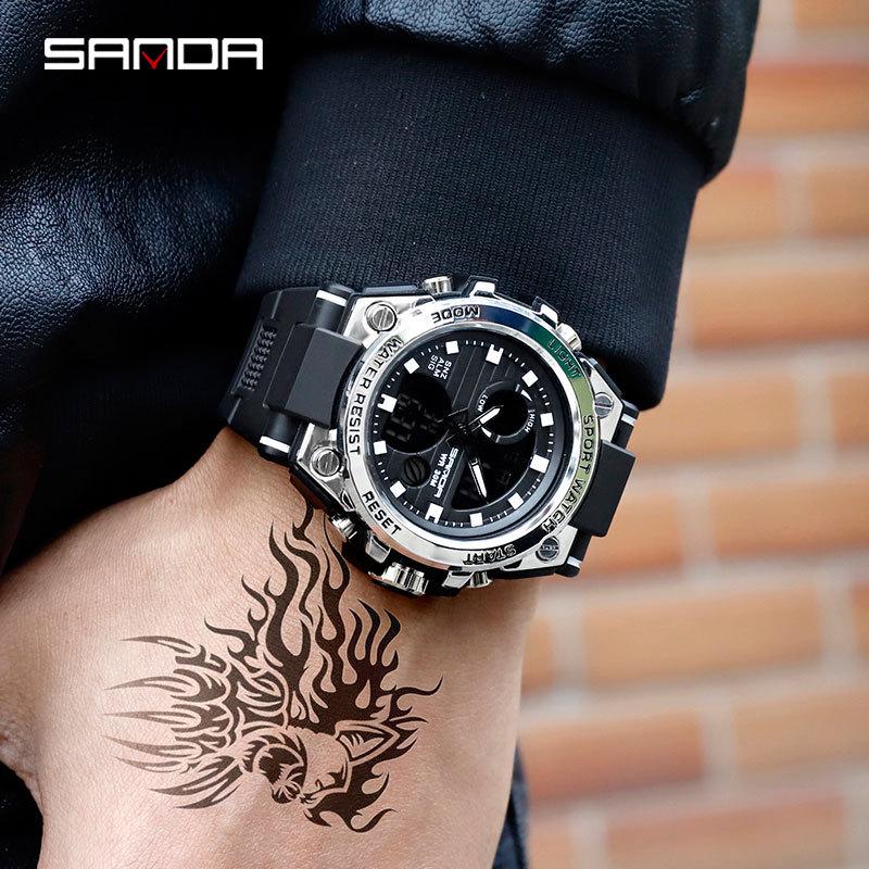 Sanda Men's Multifunctional Dual Display Luminous Waterproof Sports Watch for Teens
