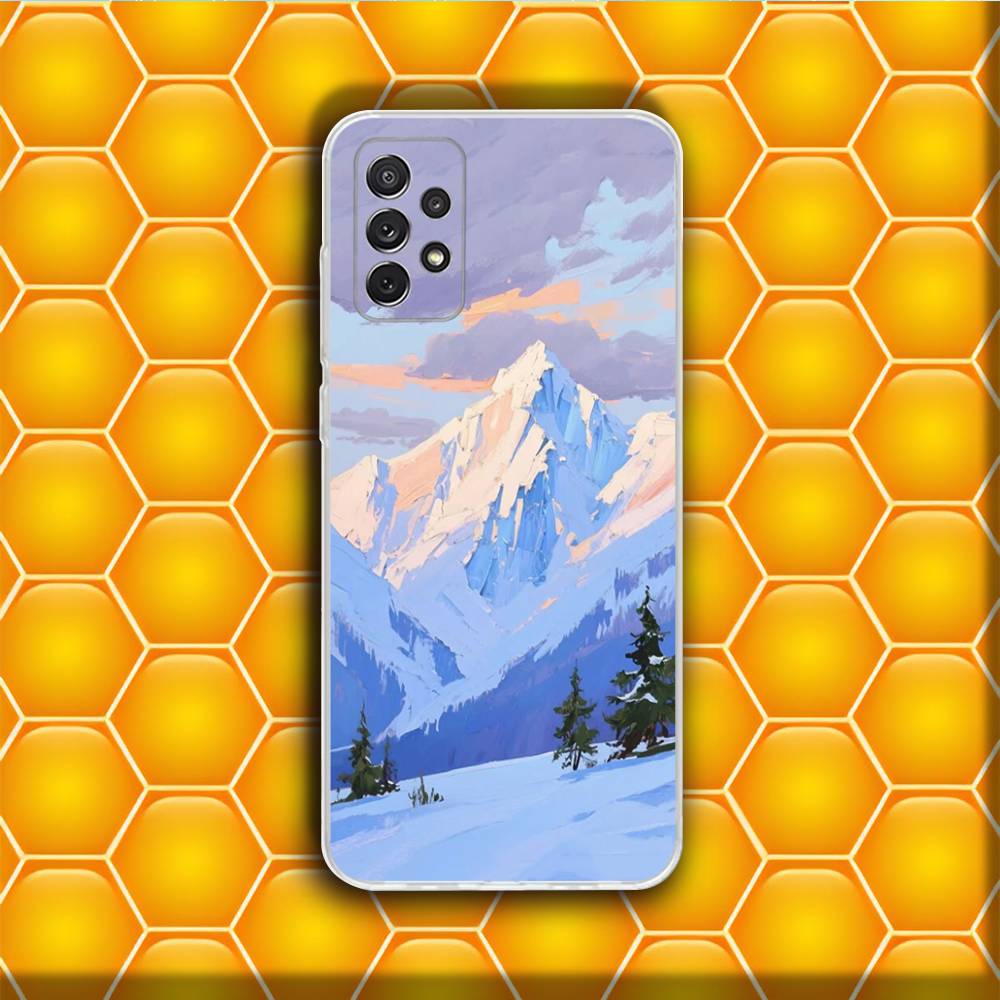 Natural Scenery Snow Mountain Phone Case Silicone For Samsung S30,23,21,22,20 FE lite,S10,9,PIus Note20ultra Soft Transparent