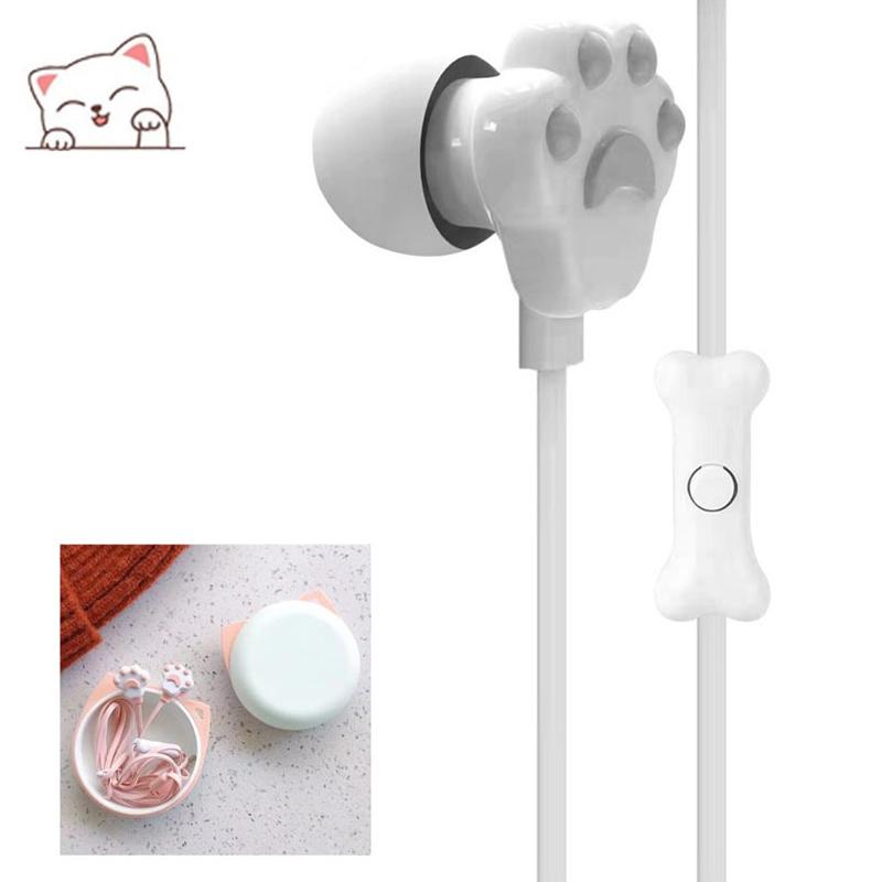 3.5Mm Wired Earphones For Girls Cute Cat Paw In-Ear Headphone With Mic Gaming
