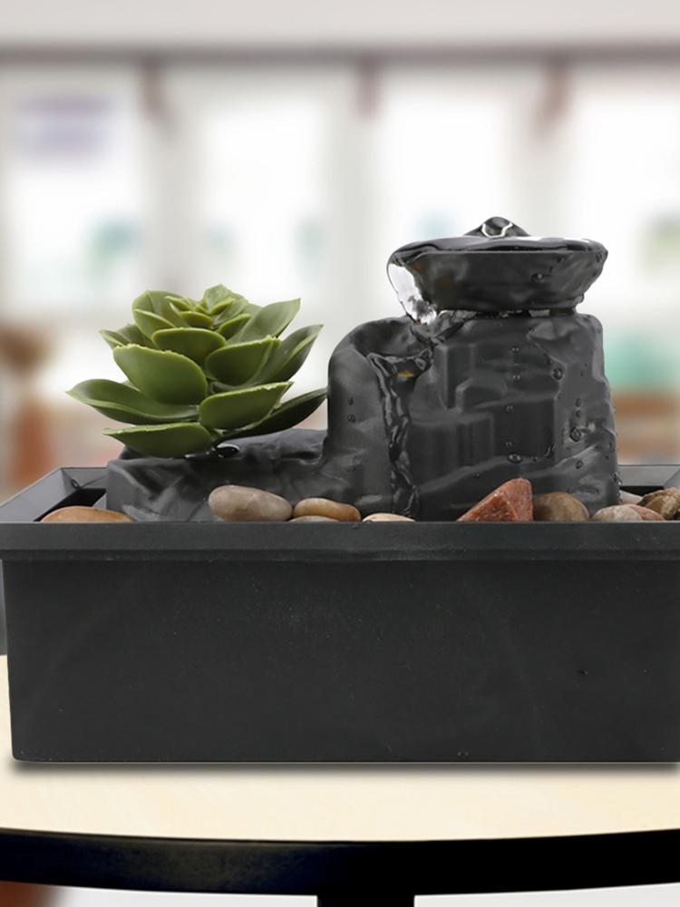 Feng Shui Fountain Ornament Succulent Waterfall Home Decor Mini Desktop Water Fountain for Home Office