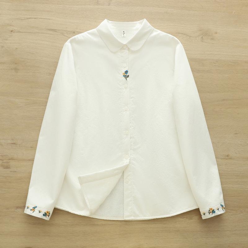 

Winter 2025 Women s Fresh Style Embroidered Velvet Long Sleeve White Slimming Shirt Extra Large белый