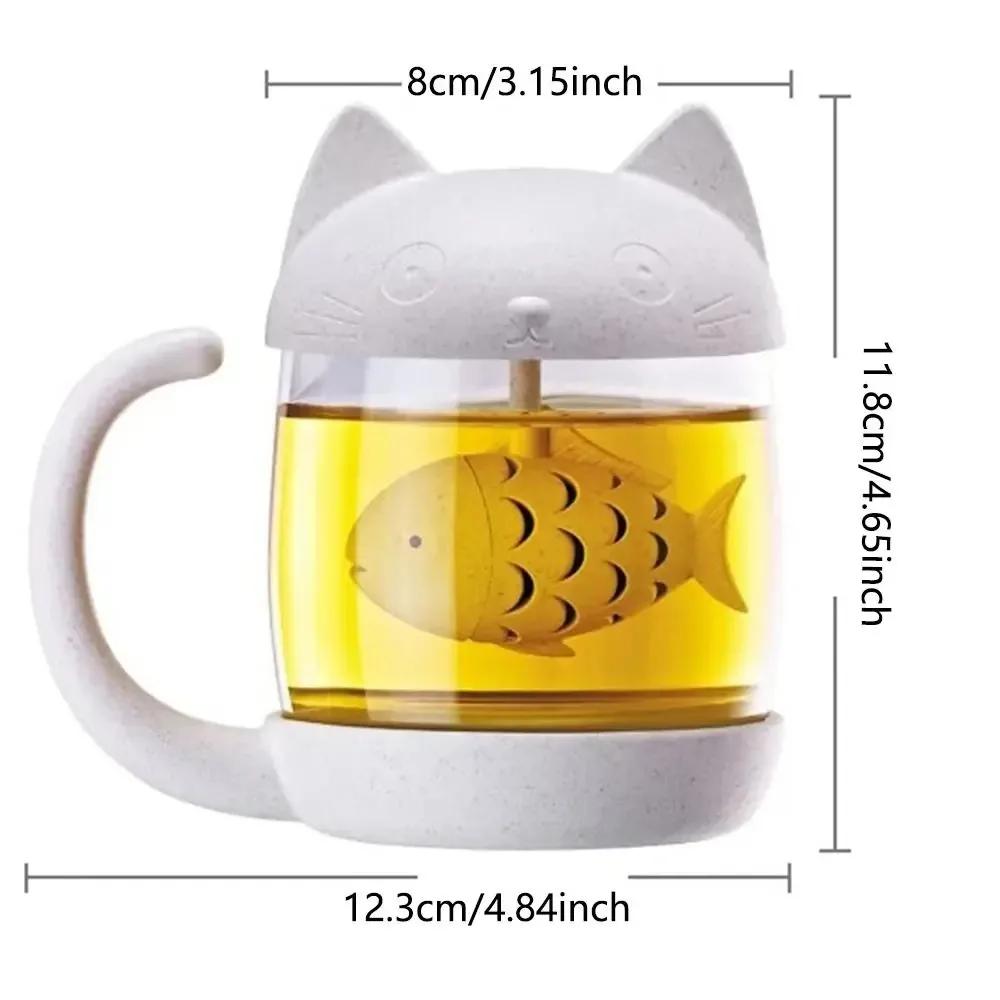 1 stück 250 ml Kreative Glastasse Niedliche Katze Glastasse Teetasse Mit Fisch-ei Sieb Filter Home Offices Küche Drinkware Teegeschirr