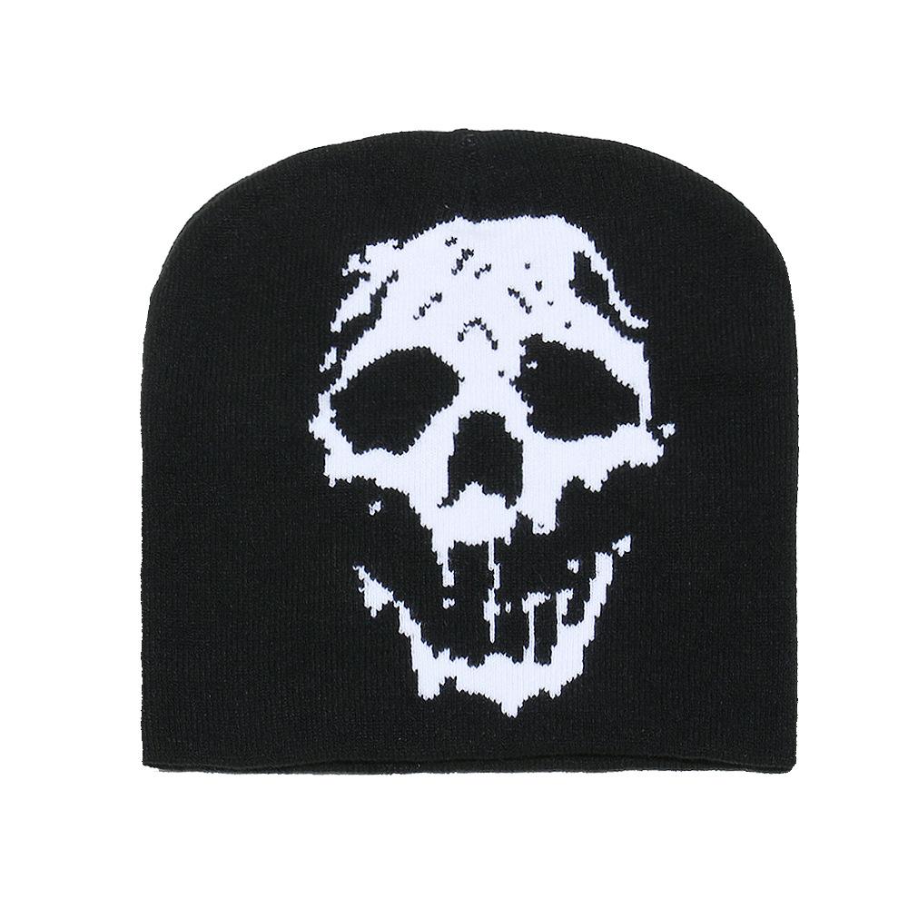 Winter Hat Men's Hip Hop Punk Style Warm Wool Hat Halloween Skull Head Jacquard Knitted Hat Pullover Hat Men's and Women's