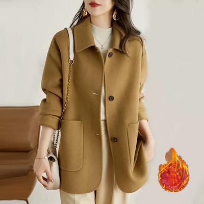 Woolen Coat for Women's Autumn and Winter New Korean Version Camel Simple Woolen Coat Single-breasted Coat for Women