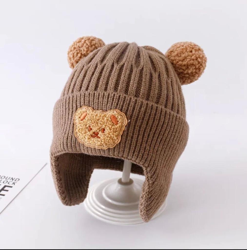 Baby Teddy Bear Hat, Winter Thick Warm Woolen Hat, Cute Knitted Baby Ear Protection Hat, Baby and Toddler Autumn and Winter