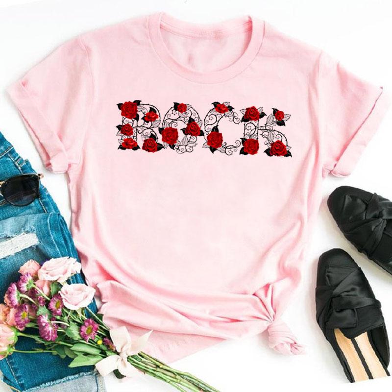 Womens Fashion Tshirt Rose 3D Printing Daily Casual Shortsleeved Shirt 2023 Summer Round Neck Simple Street Womens Clothing