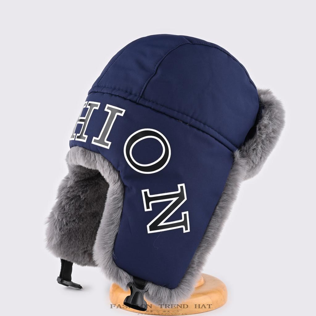 Korean version of alphabet plush cap for men and women, winter thickened plush ear protection hat, outdoor cycling windproof cap