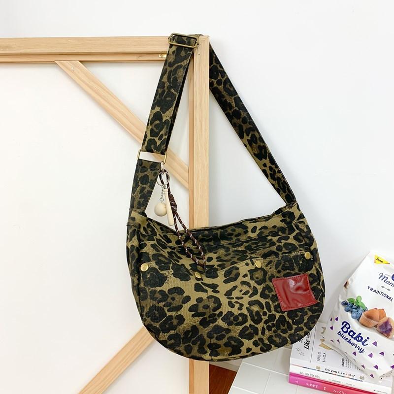 

Нишевая холщовая сумка-тоут с леопардовым принтом, женская сумка, повседневная, большой вместимости, модная сумочка, корейская версия, повседневная наплечная сумка-мессенджер зелёный