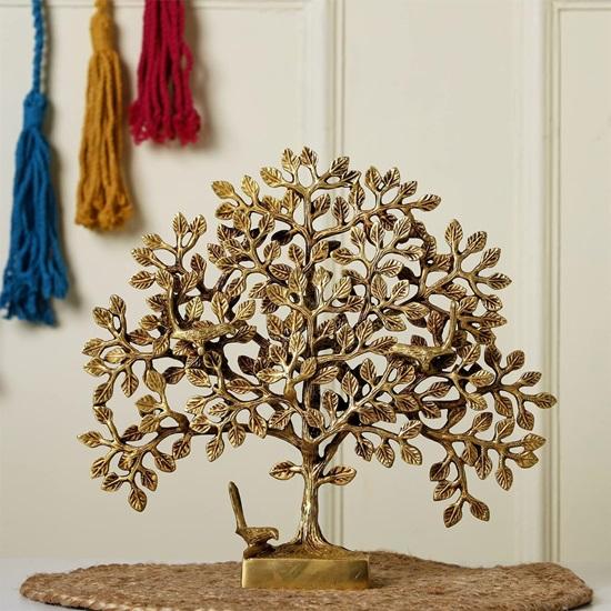 Reines Messing Kalpavriksha Baum Schauobjekt Vogel Lebensbäume Heimdeko Geschenk für Glück Vastu und Fengshui Beste Wohnzimmer Tischdekoration