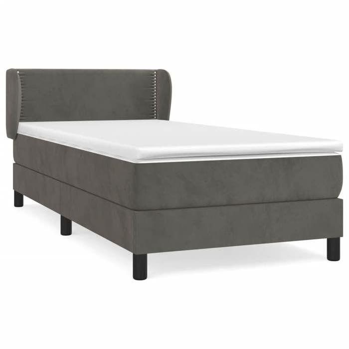 3127410 vidaXL Lit à sommier tapissier et matelas Gris foncé 90x200 cm Velours