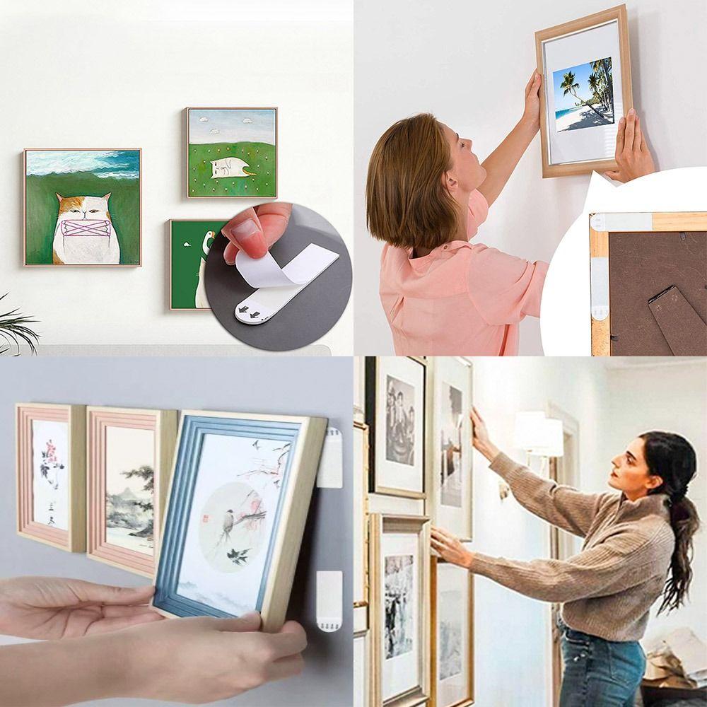 12 Pairs Double-sided Self Adhesive Strip Picture Frame Wall Hanger Decorate Frame Tape Strips