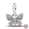 Charms Beads 925 Sterling Copper Pink Butterfly Luminous Firefly Chameleon Heart Charm Fit Original Bracelet DIY Holiday Zircon