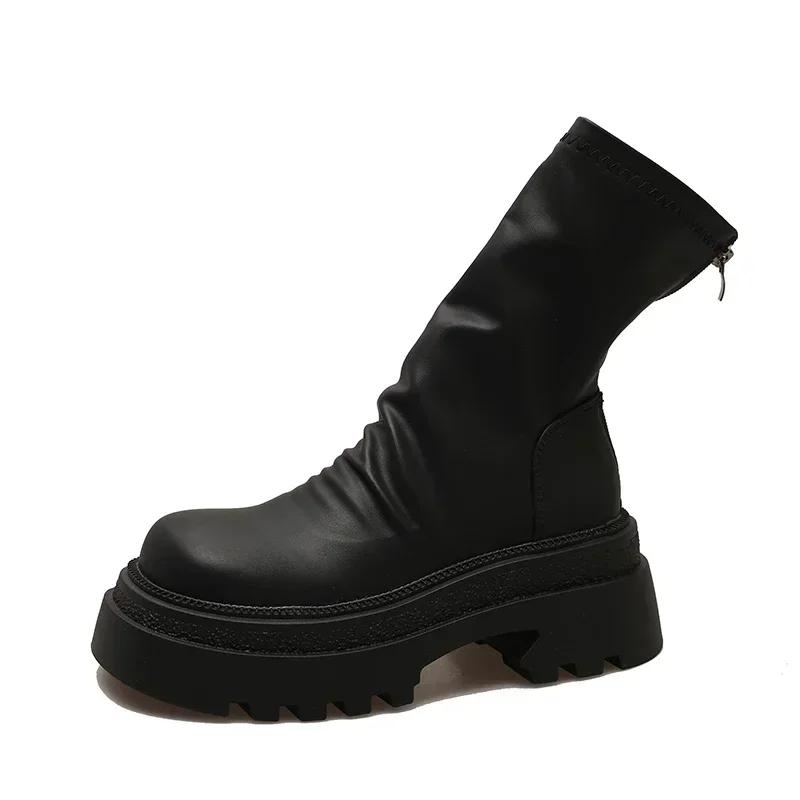 Fashion Platform Heel Women Short Booties Fashion Back Zippers Ankle Booties Retro Style Autumn Winter Female Shoes