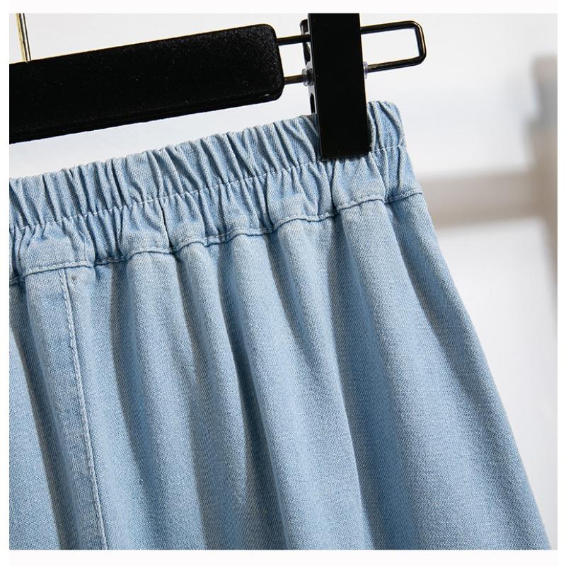 Dimanaf Plus Size Skirts Denim Buttons Fashion Patchwork Women Skirt Blue Short Skirt Loose 3XL 5XL