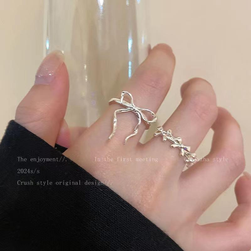 Korean Style Simple Ribbon Bowknot Ring for Women's Fashion Personalized Open Index Sweet Bow Finger Ring Y2K Jewelry Gift Party
