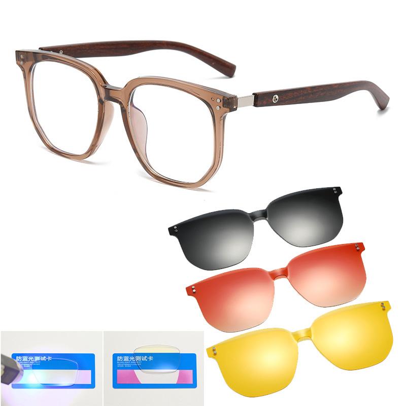 4 In 1 Polarized 3 Colors Optical Magnetic Sunglasses Clip Magnet Clip On Sunglasses Clip On Sun Glasses Faux Wood Legs polarizing clip