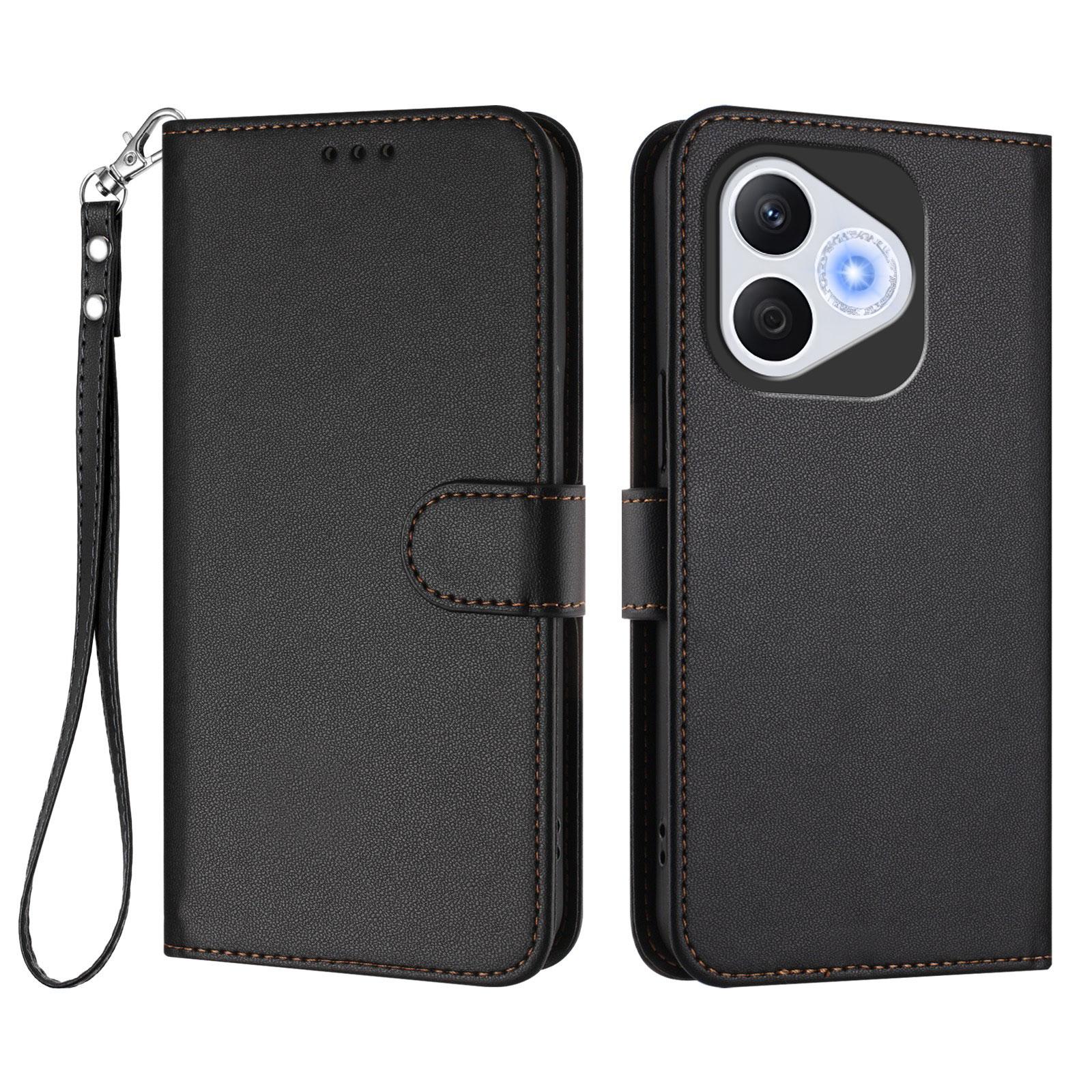 

Для Honor 400 Lite Кожаный чехол-кошелек с подставкой Чехол для телефона с ремешком на запястье Black