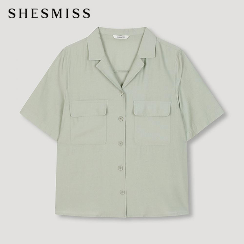 

She S MiSS Рубашка с V-образным вырезом и открытым воротником с коротким рукавом SwwStn22060 Mi minted/55