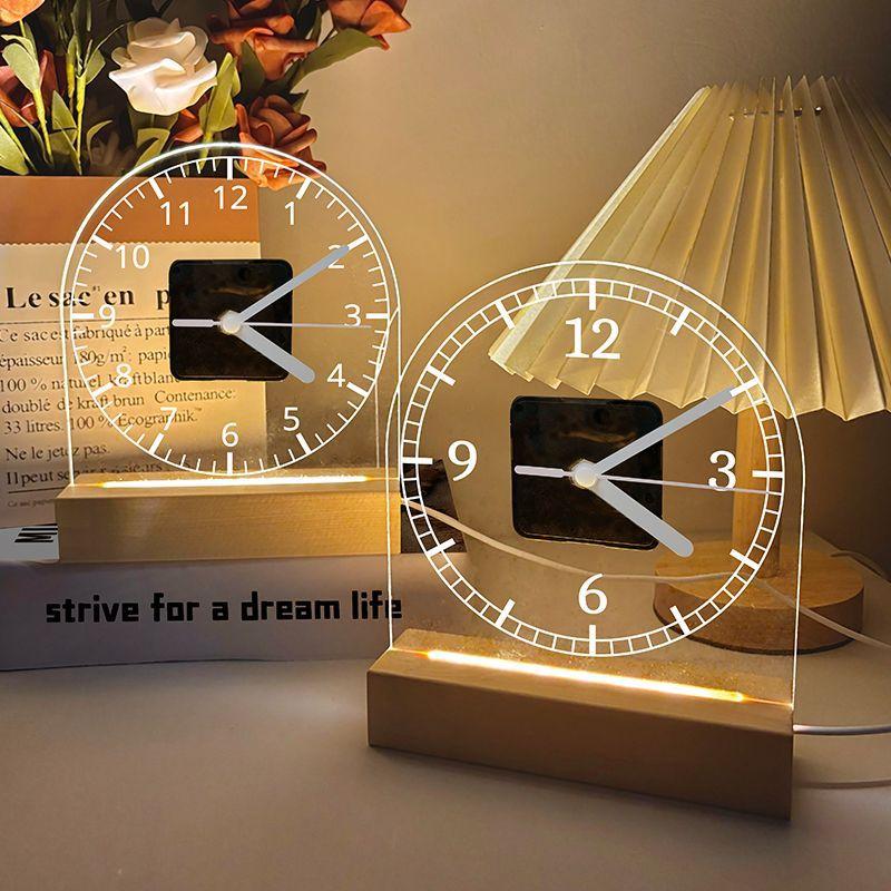 Simple and Fashionable Acrylic Transparent Clock LED Luminous Night Lamp Clock Desktop Ins Style Ornaments Silent Home Use