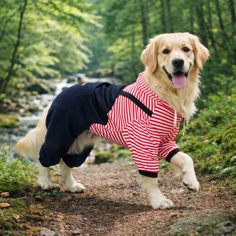 Dog Outfit Four Legged Pet Dog Jumpsuit Striped Warm Dog Pullover Hoodie Comfortable Windproof Pullover Coat Daily Walk