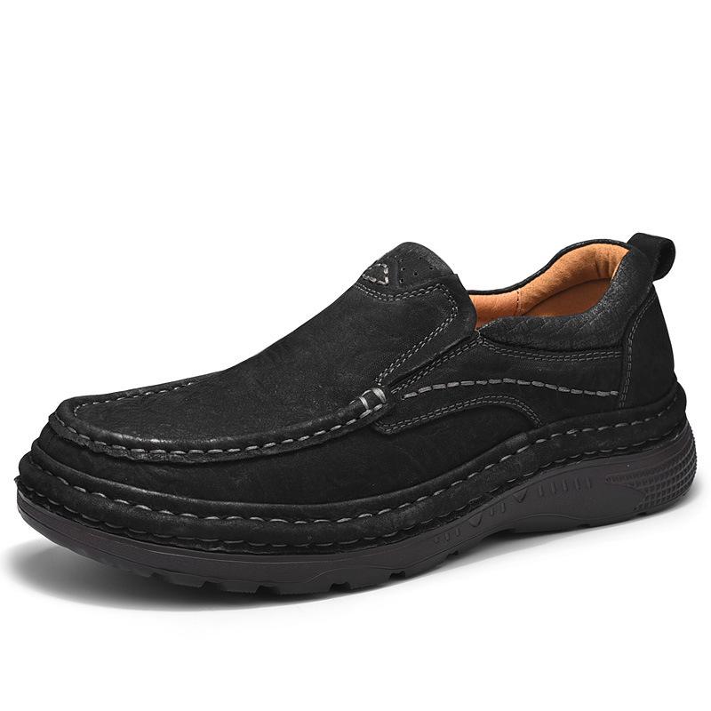 Men's Genuine Leather Slip-on Casual Shoes with Wear-Resistant MD Outsole and Frosted Cowhide Finish