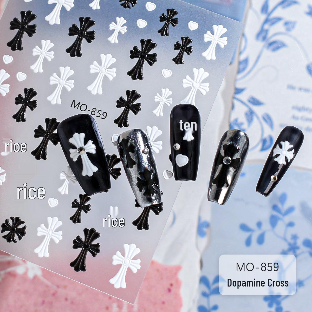 3D Baroque Sweet & Spicy Embossed Nail Art Stickers, Black & White Semi-Transparent Style